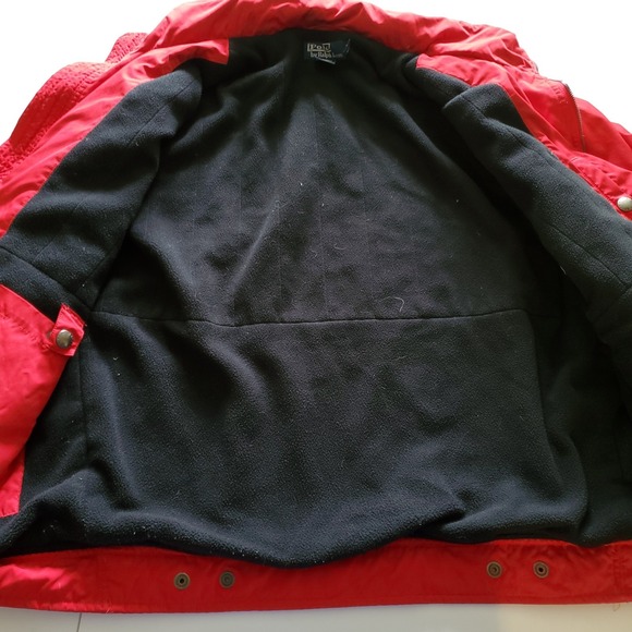 Vintage Polo Ralph Lauren Mens Large Red Zip Fleece Lined Packable Hood Jacket - Picture 7 of 9